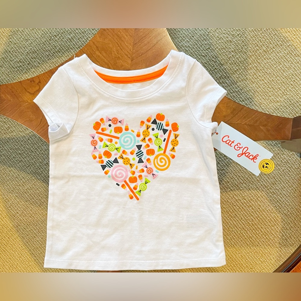 🔴 3 for $15 Cat & Jack Fall Halloween Candy Heart Short Sleeve Tee NWT